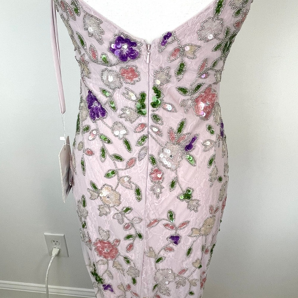 Mac Duggal Embellished Lace Sleeveless V Neck Gown Lilac Multi 10893 Size 4 New - Picture 12 of 16